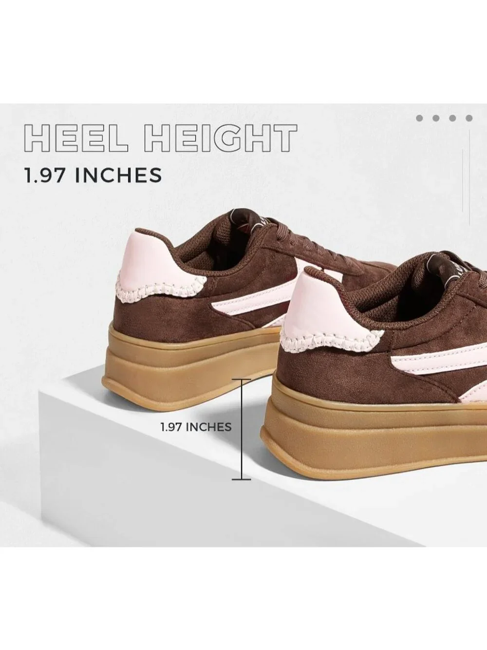 Women's Brown/Pink Platform Thick Gum Sole Comfortable Tennis Skate Sneakers